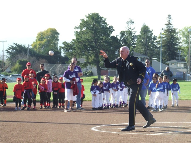 Captain (now Chief) Sellers throws first pitch of 2011 PAL-GAL Softball Season